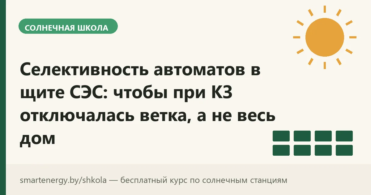 Селективность автоматов в щите СЭС: чтобы при КЗ отключалась ветка, а не весь дом